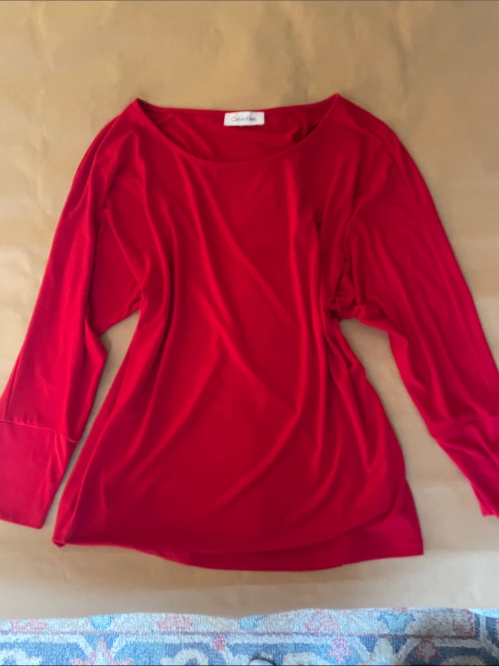 Calvin Klein Bright Red Long-Sleeve Scoop Neck Top